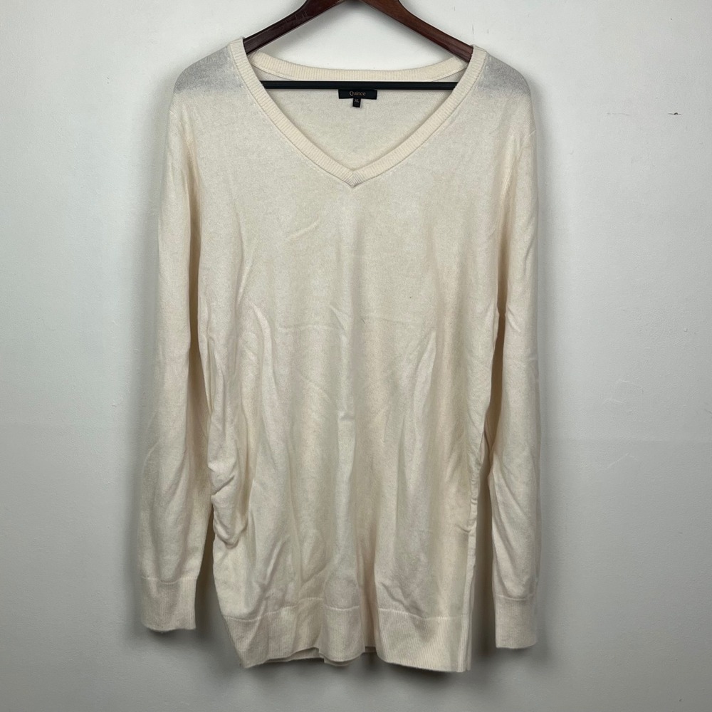 Quince Mongolian Cashmere V-Neck Maternity Sweater XL Ivory Quiet Outdoor Prep